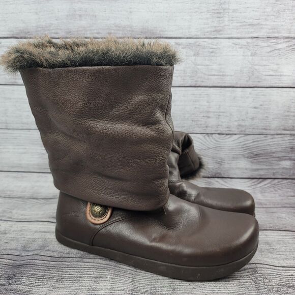 Earth Shannon Boots Womens Sz 8.5B Brown Leather Mahogany Faux Fur Lined Winter - Picture 1 of 8